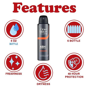 Dove Men + Care Antiperspirant Deodorant Spray 6 Pack Energising Mandarin Scent Long Lasting 48 Hour Odor Protection 5 oz. Each