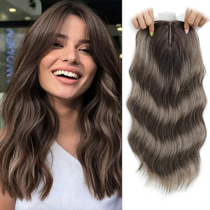 Hair Toppers for Women with Thinning HairWig Topper PiecesLarge Coverage Invisible Hairpiece Clip-in Volumizing &amp Curl Wiglet for Thinning Crown/Hairloss (Ash Brown with Highlights 16inch)