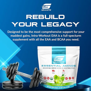 Granite Essential Amino Acids Powder Green Apple Flavor with 10g EAAs and 7g BCAAs Supports Muscle Recovery &amp Growth Soy-Free Gluten-Free (30 Servings)