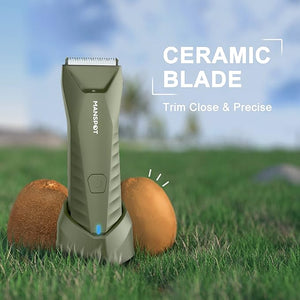 MANSPOT Manscape Trimmer for Men Ball/Pubic/Groin Electric Body Hair Trimmer Replaceable Ceramic Blade HeadsWaterproof for Wet/Dry UseStanding Recharge Dock90 Minutes Shaving After Charged(Green)