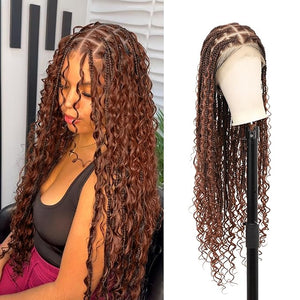 Kalyss HD Full Lace Boho Braided Wigs for Women 360 Lace Front Box Braided Wigs with Baby Hair Brown Premium Synthetic Knotless Braid Wig 36