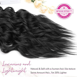 REECHO Hair Extensions 4PCS Clip in Hair Extensions 24 Thick Long Beach Waves Black hair extensions HE003 Invisible Lace Weft Natural Soft Synthetic Hairpieces for Women ? Black