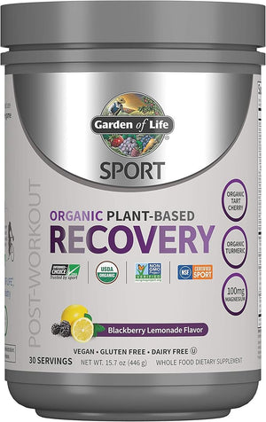 Garden of Life Sport Vegan Post Workout Muscle Recovery Powder for Men &amp; Women - BlackBerry Lemonade 30 Servings, Organic Plant Based Recovery, 100mg Magnesium, Antioxidants, Post Workout Suppleme