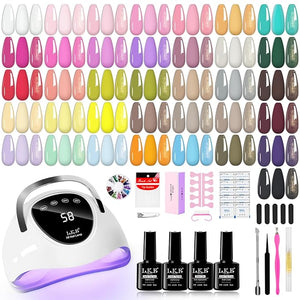LKEE Gel Nail Polish Kit with U V Light 108W 65 Pcs Gel Nail Polish Set All Season Gels Nail Kit Essential Manicure Tools for DIY Nails Art Gifts for Women (36KIT-color 2)