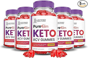 Justified Laboratories (5 Pack Pure Slim Keto ACV Gummies Advanced Formula 1000MG PureSlim Keto Gummies Apple Cider Vinegar Formulated with Pomegranate Beet Juice Powder B12 Vegan Non GMO 300 Gummys