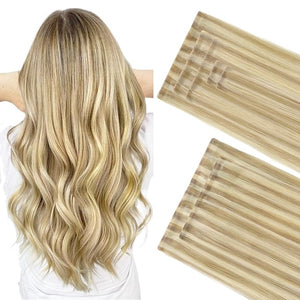 GOO GOO Invisi Edge Clip in Hair Extensions Set 24inch 160g 5pcs Injected Seamless PU Clip ins and 2pcs Classical PU Clip ins Virgin Real Human Hair #P16/22A