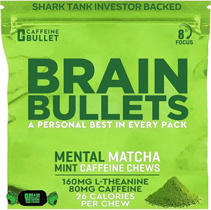 80mg Caffeine &amp 160mg L-Theanine Focus Enhancing Energy Chews (40 Servings) ? Neuroscience Backed Nootropic Stack Mental Acuity &amp Cognitive Support | Mint Matcha Flavor Brain Bullet