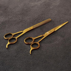 Jimy Hair Cutting Scissors Thinning Shears Kit Professional Barber Hairdressing Texturizing Salon Razor Edge Scissor Japanese Stainless Steel (Golden)