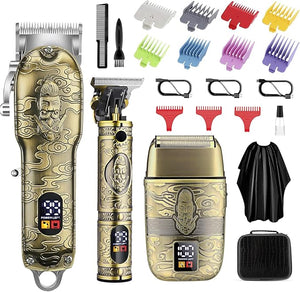 Soonsell Professional Hair Clippers for Men Cordless£¬ Mens Clippers and Grooming Set£¬Electric Shavers, Clippers and T-Blade Trimmers Set£¬Hair Cutting Kit LCD Display£¨Bronze