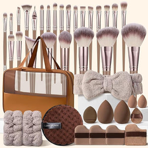 40Pcs Brown Makeup Brushes Set Professional Makeup Kit Multi-functional Makeup Tool Set with Case Facial Makeup Accessories Foundation Makeup Brush Kit Eye and Face Make up Brushes &amp Tools