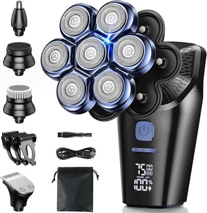 Head Shavers for Bald Men, Bald Head Shavers for Men, 7D Electric Magnetic Shaver Razor Face Hair Trimmer, Rechargeable LED Display IPX7 Waterproof Detachable 10 in 1 Grooming Kit (Blue)