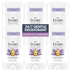 Ivory Aluminum Free Deodorant Hint of Lavender 24hr Gentle Deodorant Dermatologist Tested Baking Soda Free Paraben Free 2.4oz (Pack of 6)