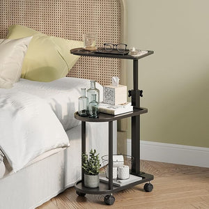 Bamboo 3 Layer Bathtub Tray Table with Adjustable Height &amp; Rotating Shelves,Freestanding Bath Caddy Organizer, Spa Side Table &amp; Plant Stand for Modern Bathrooms &amp; Home Decor,Black