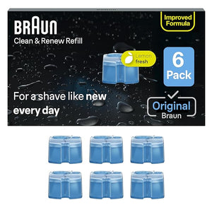 Braun Clean &amp; Renew Refill Cartridges CCR, Replacement Shaver Cleaner Liquid Solution for Clean&amp;Charge System, Pack of 6