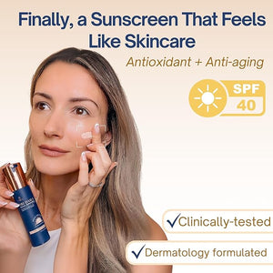 SRILabs Daily Facial Sunscreen - SPF 40 - Anti-Aging with Lipochroman &amp Peptides - Transparent Zinc Oxide - Universal tint &amp Weightless - 1.7 OZ