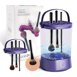 Electric Makeup Brush Cleaner Machine Automatic Spinning Make up Brush Cleaner with 1200 mAh Rechargeable Battery Portable Cosmetic Brush Cleaner Dryer Tool for All Size Makeup Brush (Purple)