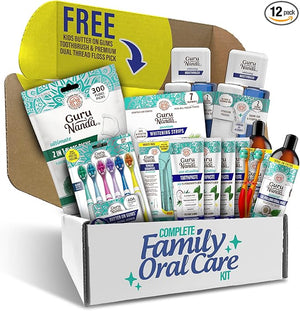 GuruNanda Family Complete Oral Care Set ? The Ultimate Routine with Oil Pulling, Toothbrush, Toothpaste, Tongue Scraper, Floss Picks, Mouthwash &amp; Whitening Strips