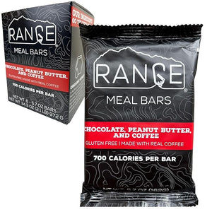 Range Meal Bar - High Calorie Meal Replacement Bars - Gluten Free Bars - Backpacking Meals - 6 Pack (Chocolate Peanut Butter and Coffee)
