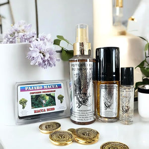 Macaw Bird/Pajaro Macua 4 pc Gift Set: 2 Good Luck Perfumes de la Buena Suerte (1 fl oz &amp 4 fl oz) 1 Soap/Jabon 100% Glycerine/Glicerina &amp 1 Pheromone Oil/Aceite Feromonas 1/3 fl oz.