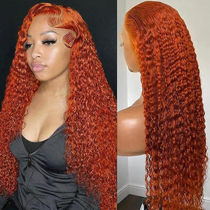 Juvid Orange Wig 13X6 200% Density HD Lace Front Curly Human Hair Wig Transparent Lace Frontal Glueless Pre Plucked Baby Hair Wet and Wavy 100% Unprocessed Virgin Curly Ginger Wig 24inch