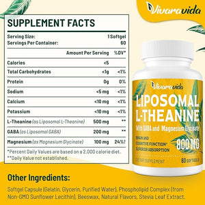 L-Theanine 800mg Supplement with GABA and Magnesium Glycinate - Natural Compound Sleep and Relaxation (120 Softgels)