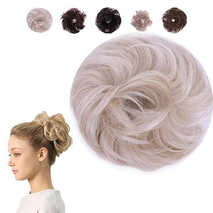 Juvabun Small Messy Bun Hair Piece - Platinum Blonde| Small messy Bun Scrunchie for thin Hair | Everyday Wear Hair Pieces for Women Washable &amp Realistic| Synthetic faux Hair Bun Scrunchie -Platinu