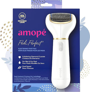 Amop? Pedi Perfect Electric Callus Remover Foot File w/ Diamond Crystals Pedicure Tool for Feet Removes Hard &amp Dead Skin Feet Scrubber &amp Buffer Splashproof w/ Extra Coarse Roller Head 1
