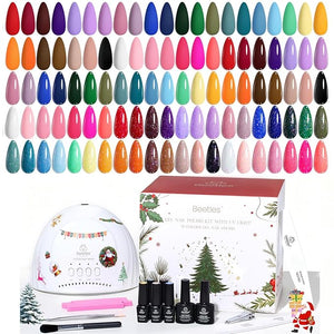 Beetles Christmas Gel Nail Polish Kit 68 Pcs with U V Light - 35 Color Gel Nail Kit Gifts for Teens Girls Women Soak Off Emotional Spectrum Red Winter Manicure Nails Decoration Tool Home DIY Set