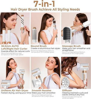 Hair Dryer Brush 7 in ONE, Detachable Fast Drying, Volumizing, Curling, Straightening, Ionic Hair Dryer with Diffuser, Powerful Blow Dryer Brush with Auto- Wrap Curler, Hair Styling Tools Storage Case