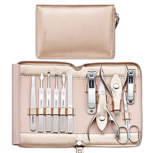 FAMILIFE Gifts for Women Manicure Set Professional Manicure Kit 11 in 1 Nail Kit Nail Clippers Tools Stainless Steel with Rose Gold Leather Case Travel Sets