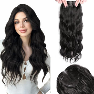 Hair Topper 24 Inch Long Wavy Toppers Hair Pieces for Women Thinning Hairs Lace Hand-Tied Hairline Synthetic Heat Resistant Clip in Hairpieces 6x6Large Base for Daily Use Balck 3D 360¡Æ