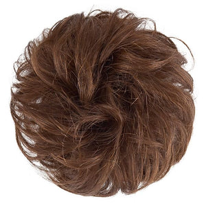 FESHFEN Women's Medium Auburn Wavy Curly Human Hair Messy Bun Hairpiece 100% Real Hair Easy to Use Suitable for All Occasions