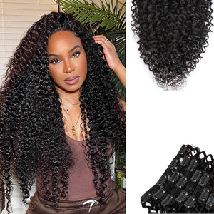 SIYUSI Kinky Curly Clip In Extensions Luxurious Thickness Premium Brazilian Remy Hair Clip Ins Invisible &amp Scalp-Friendly Natural Black Color 4.23oz 7Pcs (26 Inch)