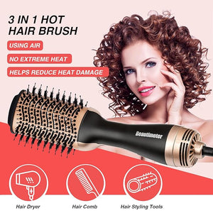 Beautimeter Blow Dryer Brush, Hot Air Brush One Step Hair Dryer and Styler Volumizer, 4 in 1 Negative Ionic Hair Styler with Oval Barrel for Smooth, Frizz-Free Hair Types, Black &amp; Gold