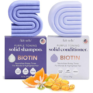 Kitsch Toning Purple Shampoo &amp Conditioner Bar Set For Blondes &amp Color Treated Hair - With Biotin for Strengthening &amp Neutralizing Brassy Tones - Vegan Silicone &amp Sulfate Free - Made