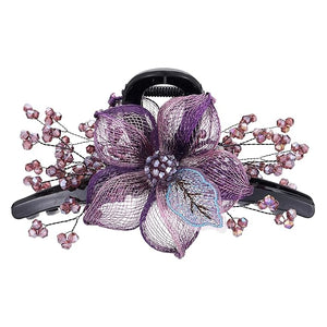 SINIDE Rhinestones Hair Clips Hand-woven Copper Wire Flower Clip Barrette Plastic Crystal Claw Jaw Clamp Wedding Head Piece Styling Accessories for Women Ladies Thick Curly Hair (Purple)
