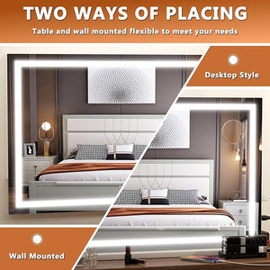 Hasipu Vanity Mirror with Lights 28 x 20 LED Makeup Mirror Lighted Makeup Mirror with Dimmable 3 Modes Touch Screen Control Vanity Mirror Square White