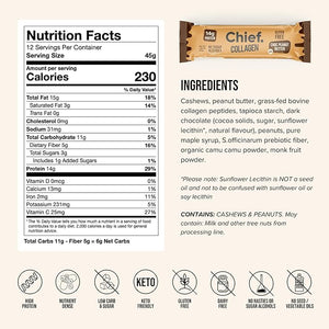 Chief Collagen Protein Bar Choc Peanut Butter 100% Natural Ingredients Keto &amp Paleo Friendly Snack Gluten Free &amp Low Sugar 12 Pack