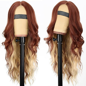 AISI HAIR Copper Blonde Wig for Women Long Wavy Lace Hairline Middle Part Synthetic Wig for Daily Party-26 Inch