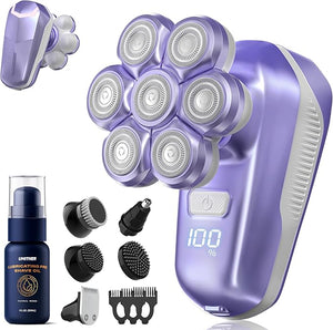 Electric Shaver for Women, Electric Razor with 7D Magnetic Shaver Heads, Wet Dry Waterproof Bald Head Trimmer Kit for Women &amp; Men, Nose Ear Hair Trimmer, USB Rechargeable Clippers, Purple