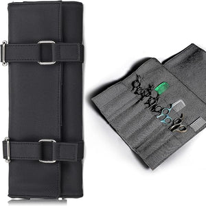 Salon Scissors Bag Roll Up 14 Pockets PU Stylist Grooming Scissors Holder Barber Hair Scissor Shears Cases for Hairdressers (HJ-ZP012-Black)