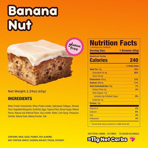 Prime Bites Protein Brownie High Protein Collagen Fortified Low Sugar Treat Delicious Snack - 12 Bars per Box (Banana Nut)