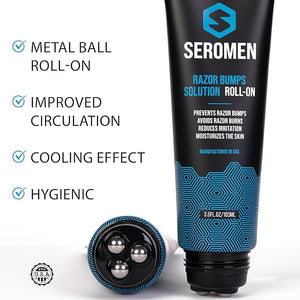 Seromen Razor Bump Treatment for Men - Ingrown Hair Treatment for Men - Face &amp; Body After Shave &amp; Razor Burn Treatment - Metal Roll On Soothes Skin &amp; Calms Irritation (3.5fl.oz) Made in US
