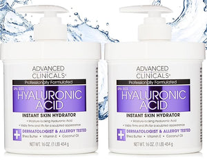 Advanced Clinicals Hyaluronic Acid Moisturizer Body Cream W/Vitamin E | Hydrating Cream &amp Body Lotion For Women &amp Men To Help Improve Look of Wrinkles Dry Skin Crepey Looking Skin 16OZ 2-P