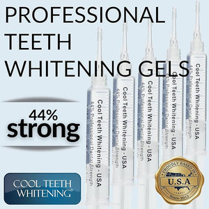 Teeth Whitening Gel for Trays ? Pro Strength 44% Carbamide Peroxide 5 Syringes (50 Uses) + 2 Trays Enamel Safe Teeth Whitener Removes Coffee Wine &amp Tobacco Stains at-Home Pro Whitening Kit