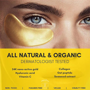 Under Eye Patches &amp; Masks (18 Pairs) - All Natural Anti Aging Treatment for Bags, Puffiness, Wrinkles, &amp; Dark Circles - 24K Gold, Collagen, Hyaluronic Acid, Hydrogel - Formulated in San Franci