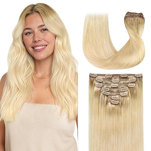 GOO GOO Clip in Hair Extensions Real Human Hair Remy Human Hair Extensions Clip ins for Women Natural Human Hair 22inch 120g 7Pcs #R7/60F