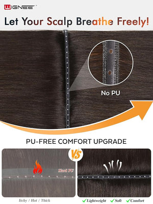 WIGNEE OVO Brown Hair Extensions ? 20 Inch 100% Remy Human Hair Dual Hand-Tied Double Invisible Weft Micro Beaded Sew-In Glueless Seamless Soft Silky Hair Extensions