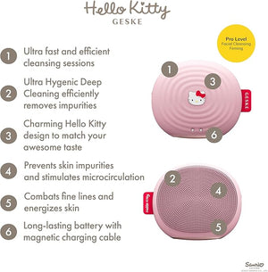 GESKE x Hello Kitty SmartAppGuided¢â Sonic Facial Brush | 4 in 1 | Electric Facial Cleansing Brush | Skin Cleansing Brush | Facial Brush | Daily Skincare Routine| Facial Massager &amp; Skin Care