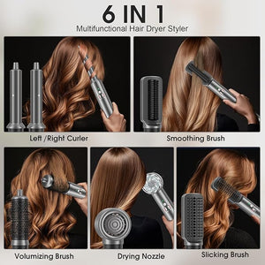 AOMEES Professional Hot Air Styler &amp Drying System 6 in 1 Powerful Hair Dryer Brush ? Styling Without Heat Damage with Air Curler Hair Dryer Volumizer Hair Straightener Smooth Comb
